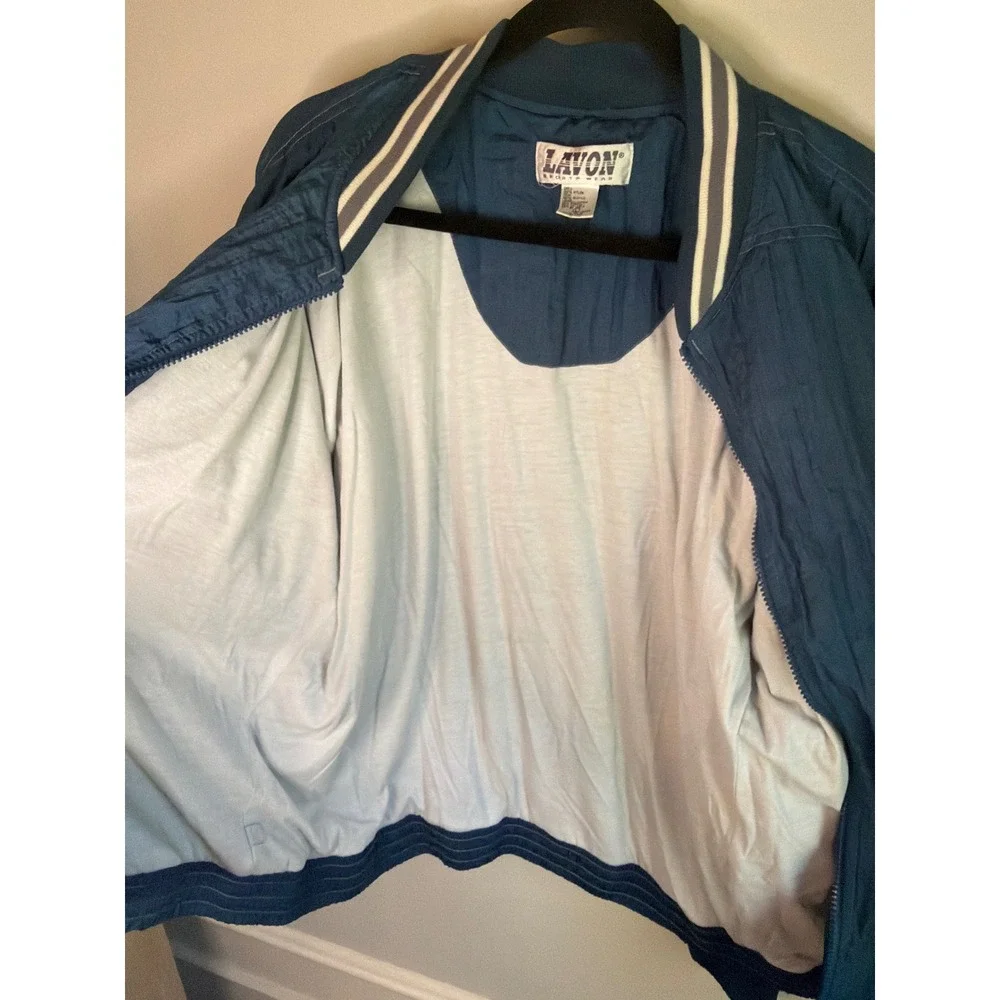 Lavon‎ Sportswear Vintage 80's 90's  Blue Crinkle Windbreaker Bomber  Zip Up
